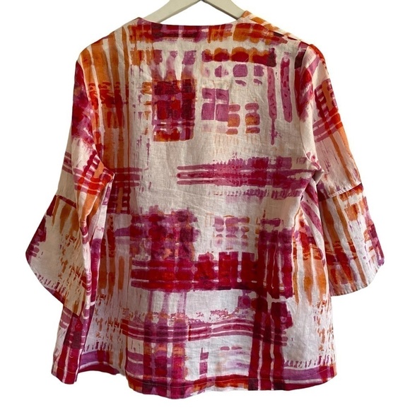Ali Miles 100% Linen Pink & Orange Watercolor One Button Jacket, Size PM - Picture 4 of 7